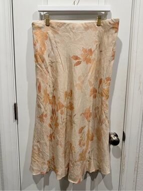 Halogen Floral Midi Skirt Size l Ivory Peach Tencel Blend Bias Cut Lined